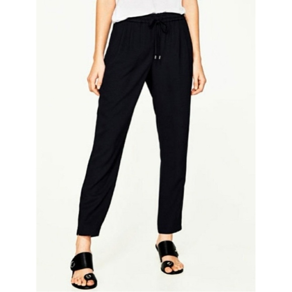 Zara Pajama Style High Waist Drawstring Tapered Leg Trouser Women's‎ Small